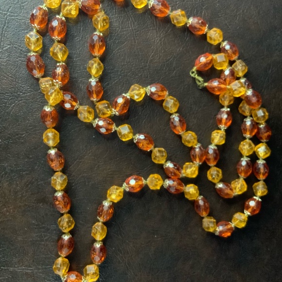 Amber and Gold Facet Beaded Necklace - Picture 2 of 3